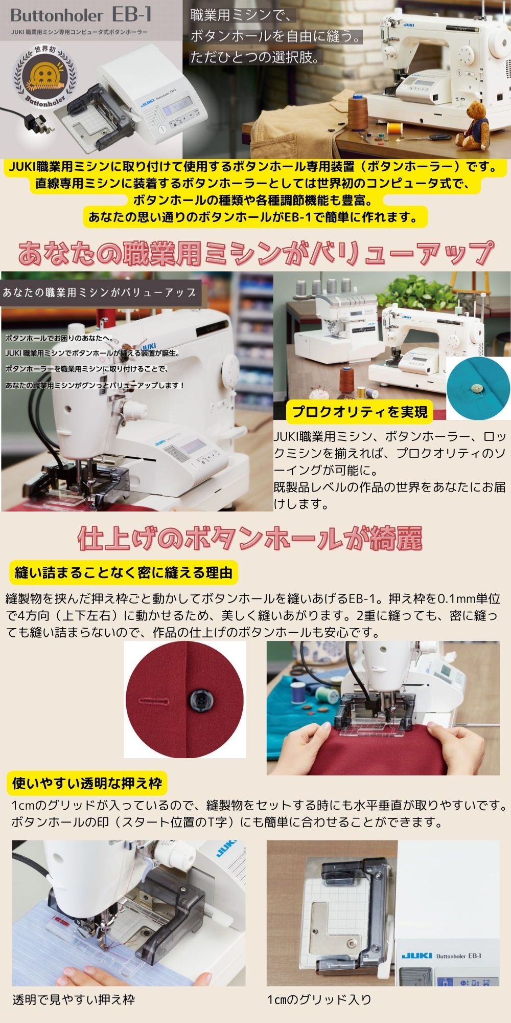 JUKI 職業用ミシン専用コンピュータ式ボタンホーラー EB-1